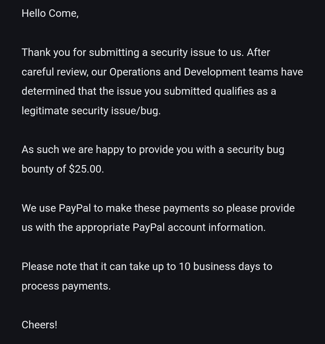Bug Bounty Reward
